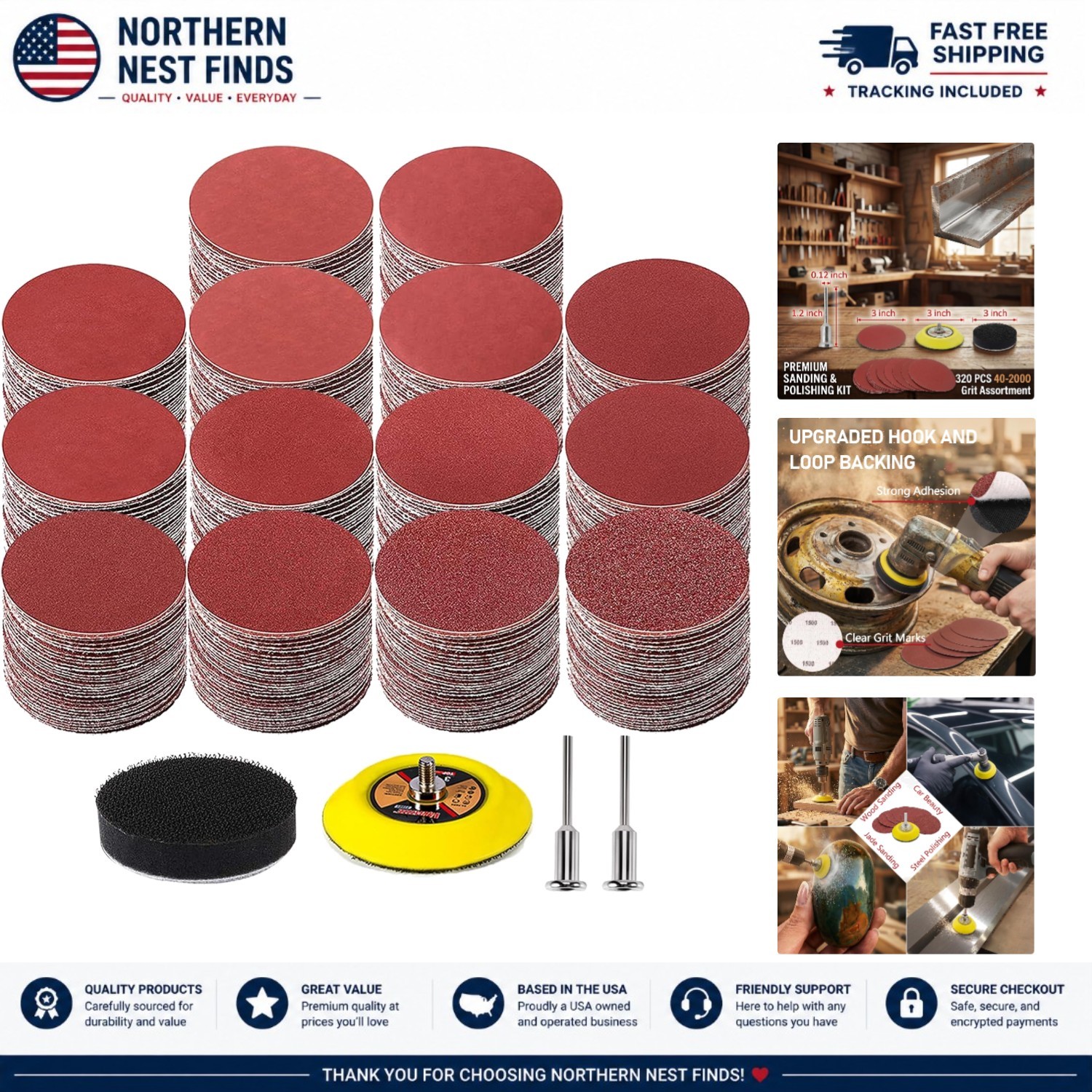 320PC 3″ Sanding Discs with 40-2000 Grit – Perfect for Wood & Metalwork