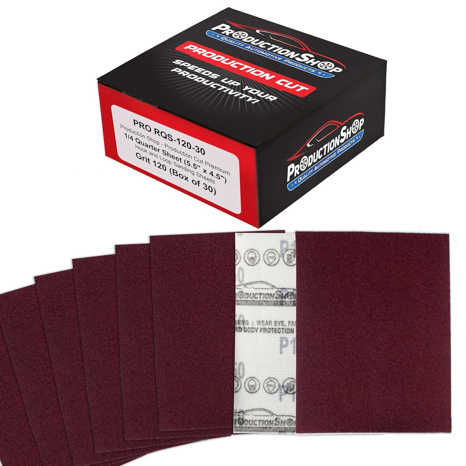 Premium Red 120 Grit 1/4 Sheet Size Red Sanding Sheets, Box
