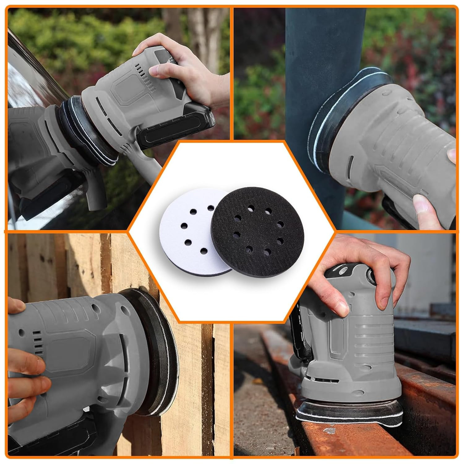 5-Inch Foam Sanding Pads, 8 Hole Hook and Loop Replacement for Orbital Sander, 6