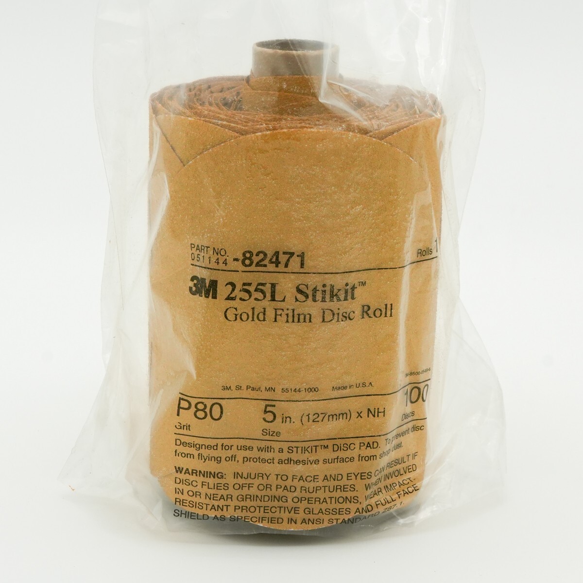 3M Sanding Discs, 80 Grit, 5″ diameter, (x100), 255l Stikit, Gold Film, #82471