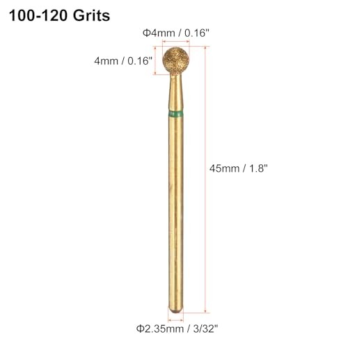 10pcs 100-120 Grits Diamond Grinding Bit Ball Head 2.35mm Shank 4mm Green