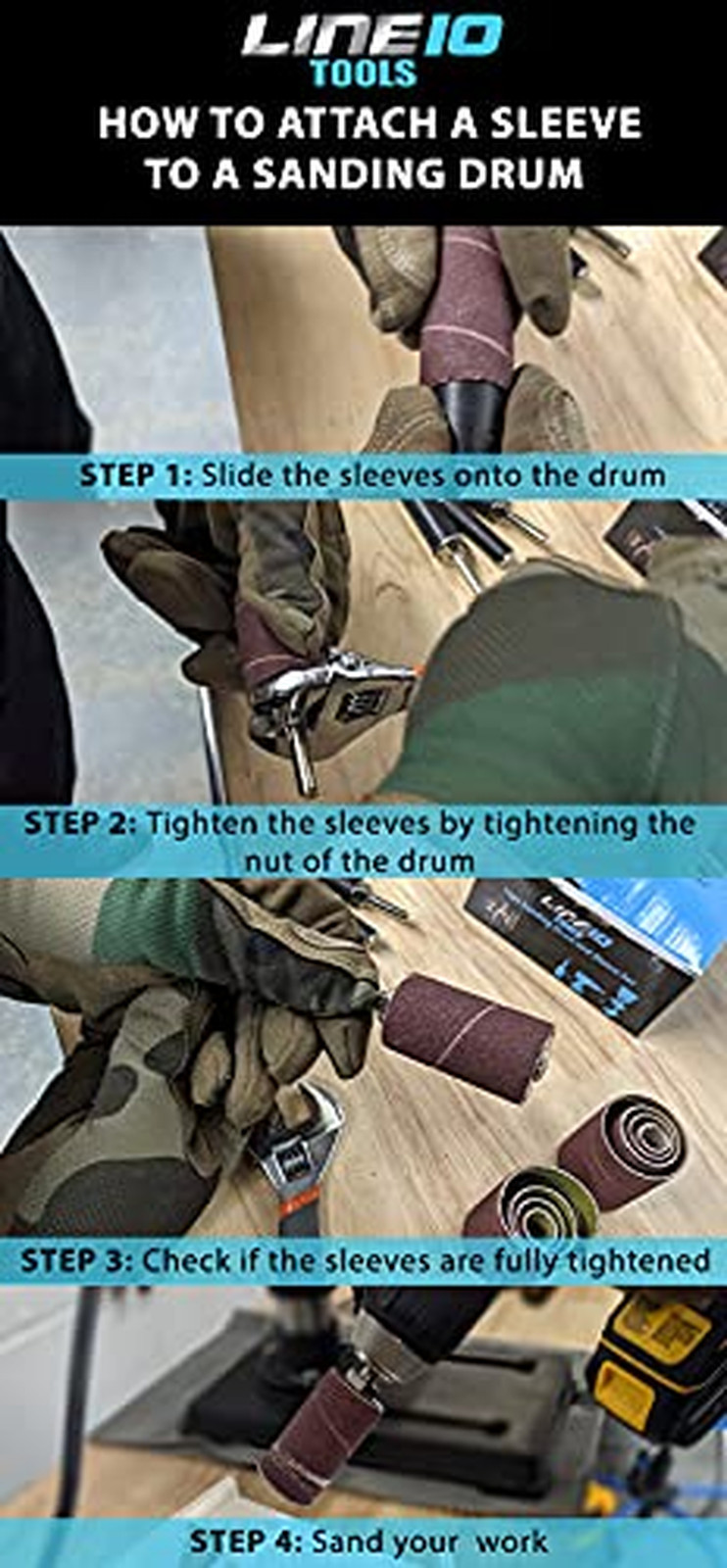 16 Pack Sanding Drum and Sleeves Set for Drill, 2-Inch Long, 60, 8
