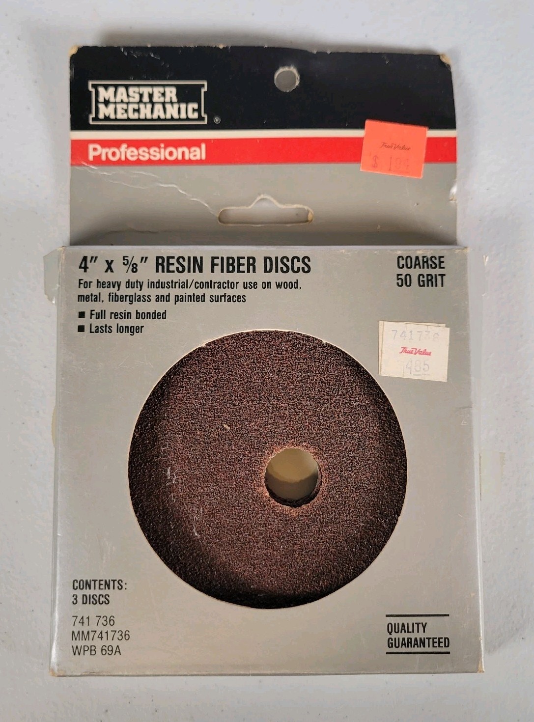 Master Mechanic Professional 4″x5/8″ Resin Fiber Discs Coarse 50 Grit Vintage