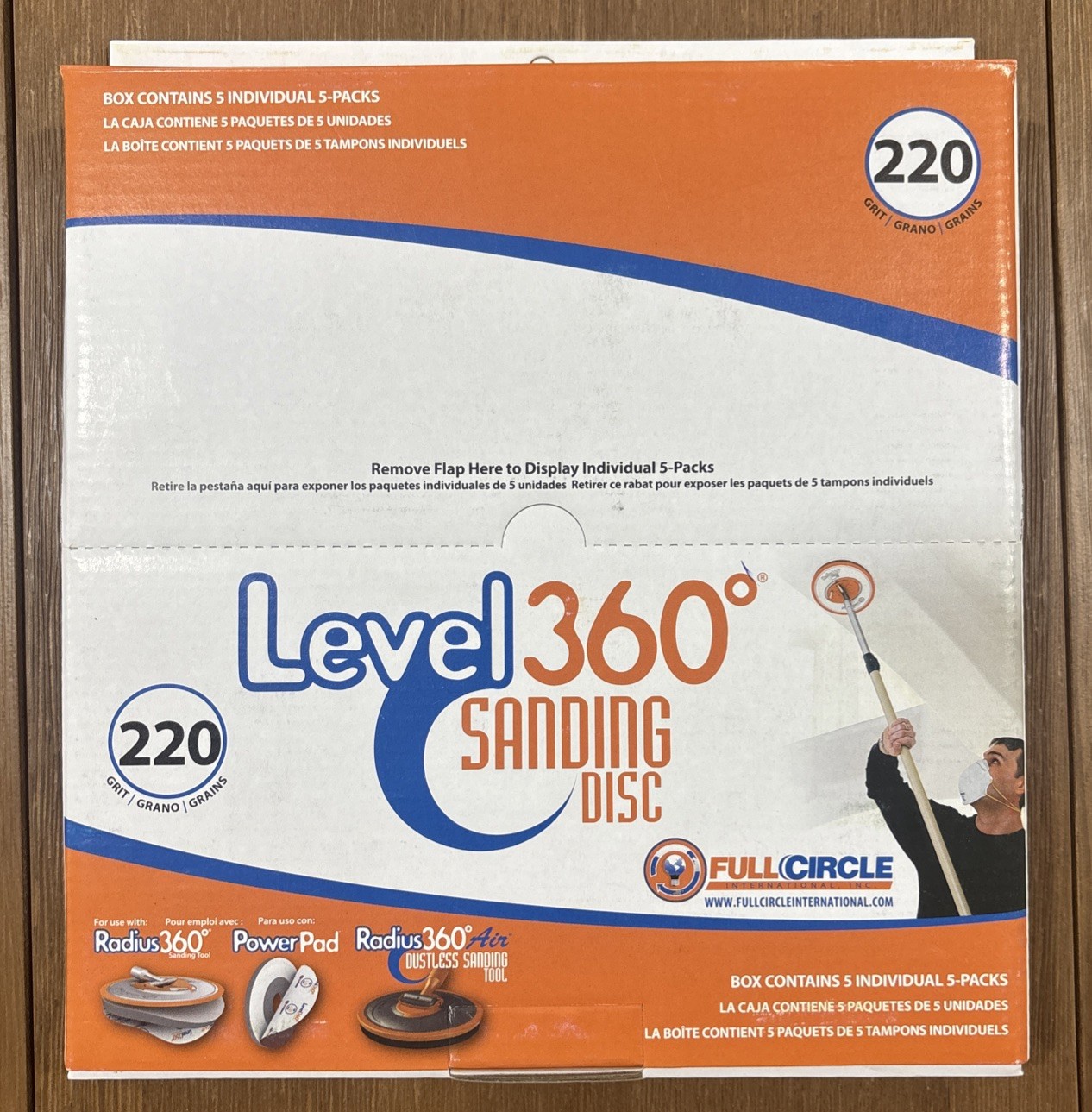 LEVEL 360 Sanding Disc 220 Grit – Case Of 5 X 5 Packs (25 Discs) – Use W/ PC7800