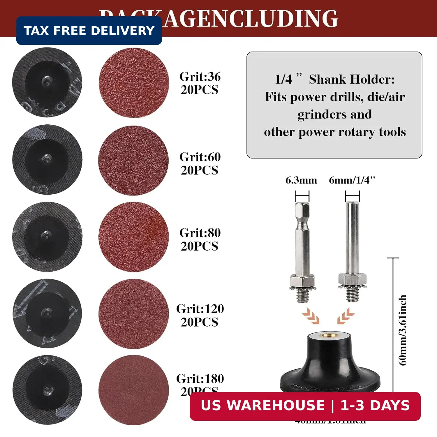 103 Pcs 2 Inch Quick Change Sanding Disc Set with 1/4″ Shank | Abrasive Attachme