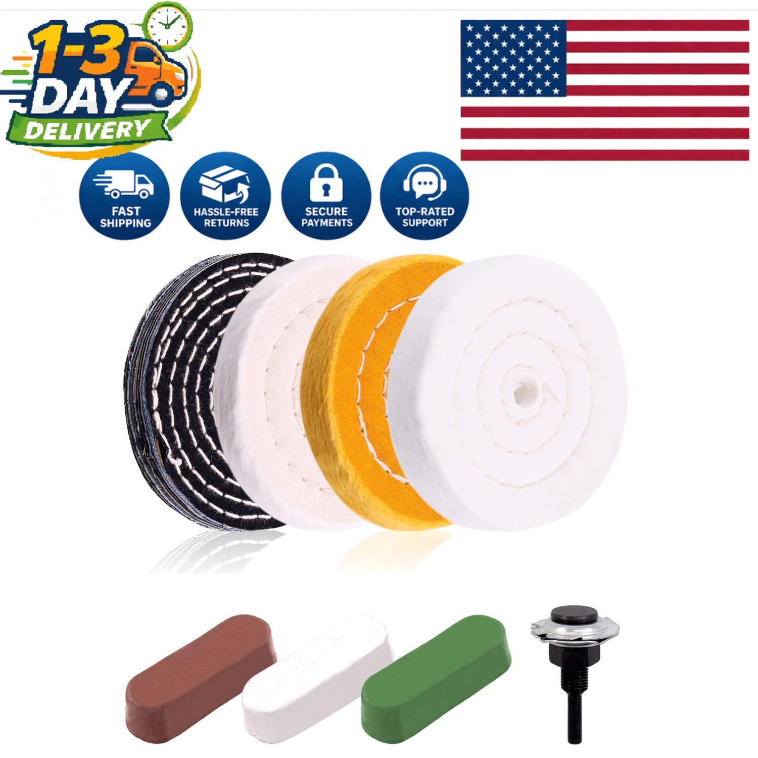 8-Piece Durable Buffing Wheel Set – Perfect for Polishing Brass, Glass, and More