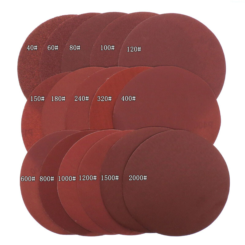 7 Inch 180mm Flocking Red Sand Dry Grinding Sandpaper Disc 40~2000# Hook & Loop