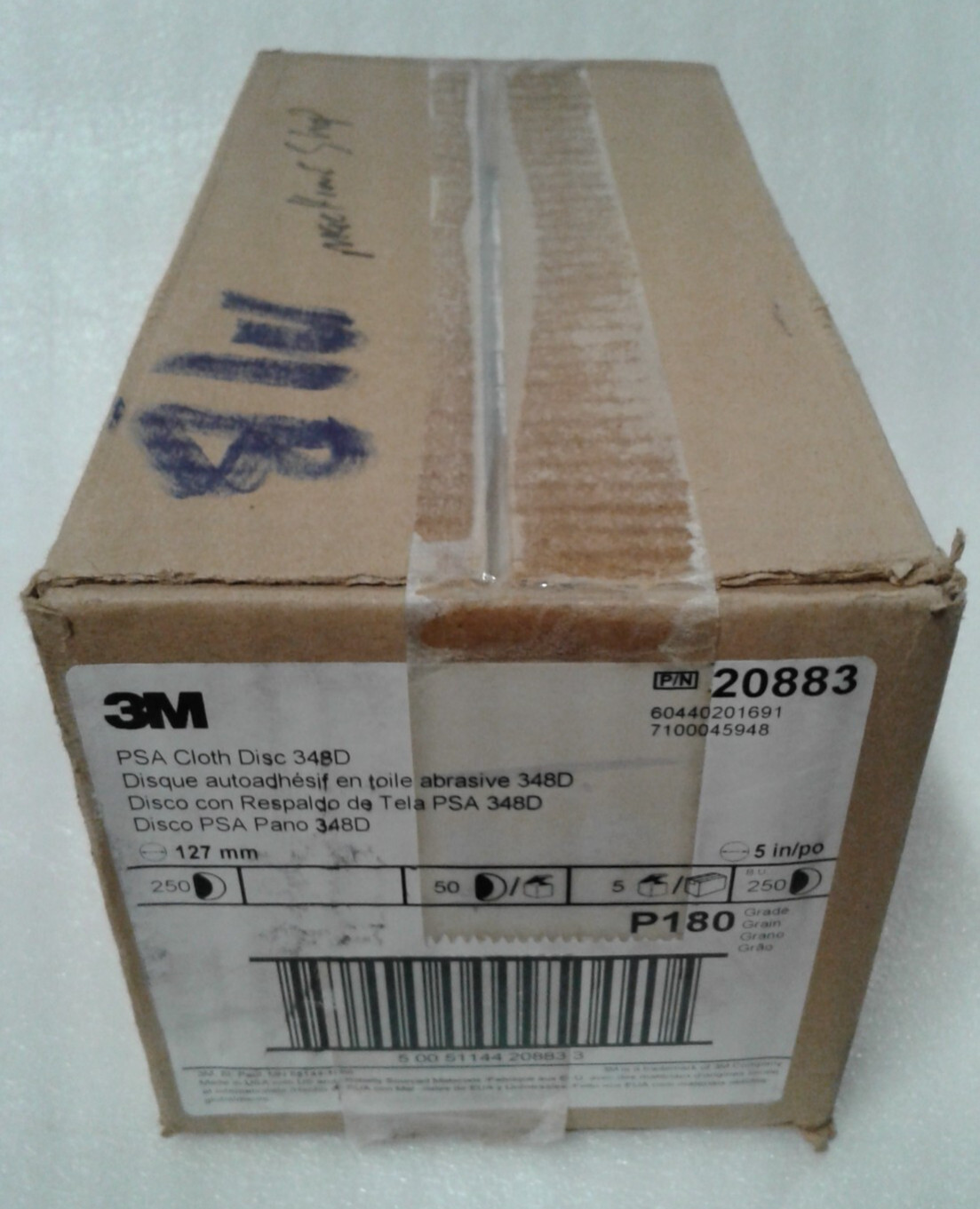 Box of 250 3M 348D 20883 PSA Disc – 5 Inch – P180 Very Fine Aluminum Oxide -NEW