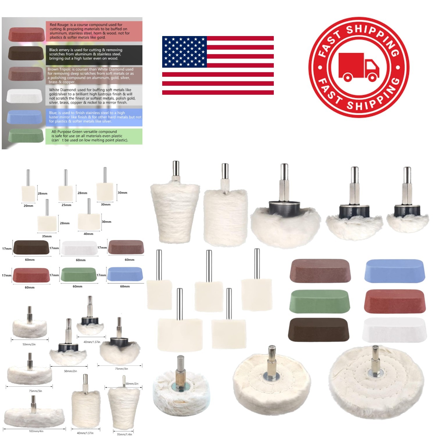 Buffing Wheel Set for Drill 19 Pieces with Ceramic Polishing Pads and Compounds