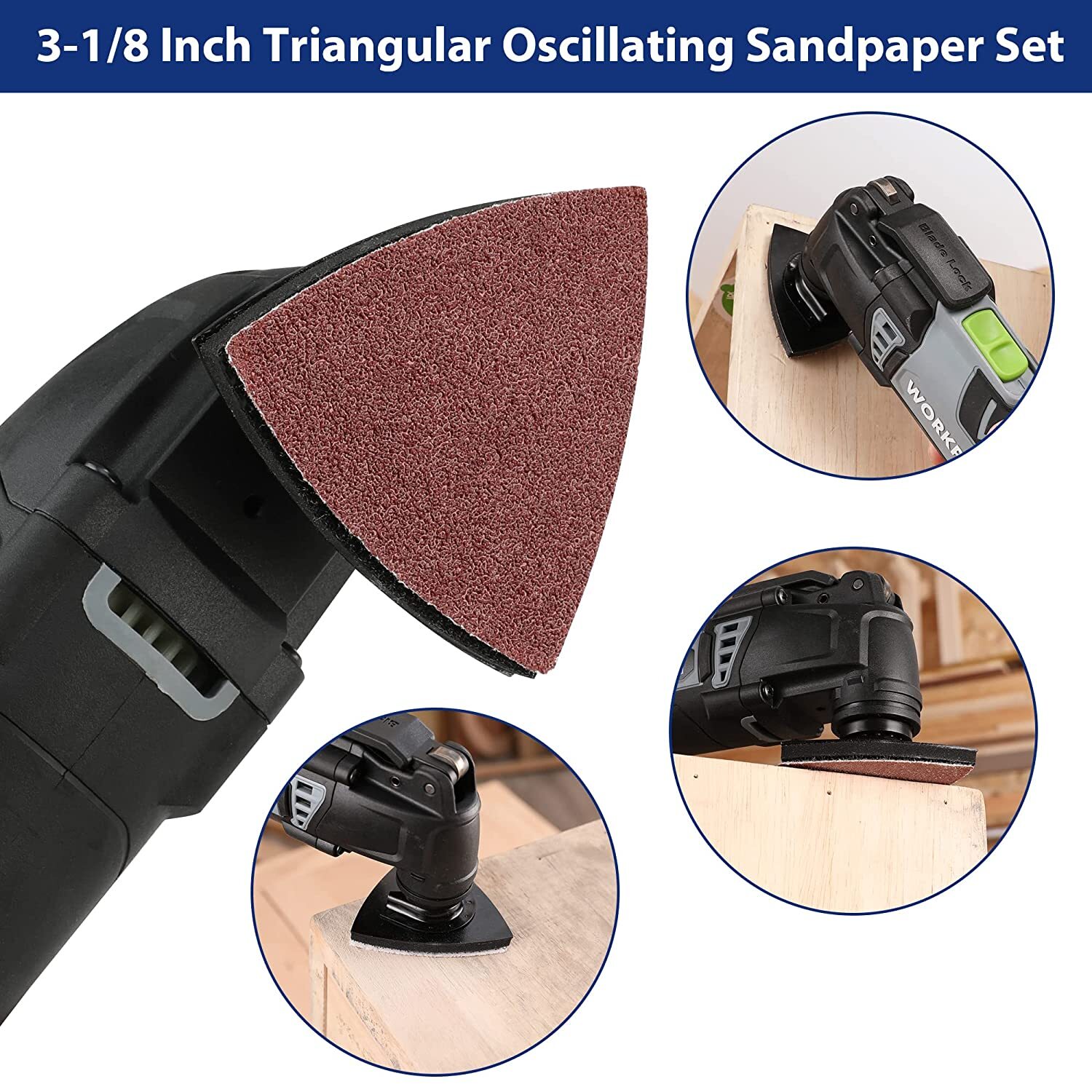 WORKPRO Triangle Sanding Pads 150PCS 3-1/8″ Hook Loop for Oscillating Multi Tool