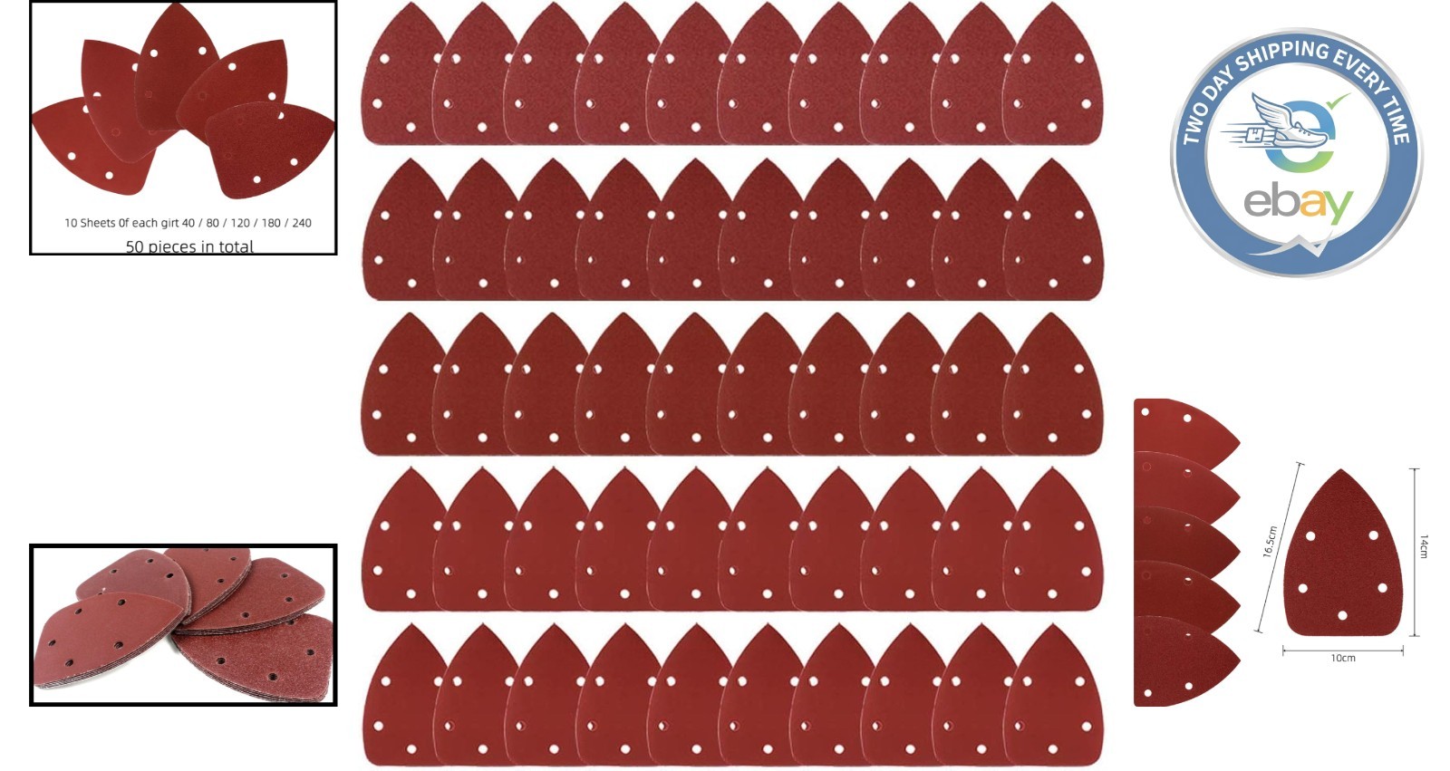 50pcs Mouse Sander Sandpaper – 40/80/120/180/240 Grits for All Surfaces