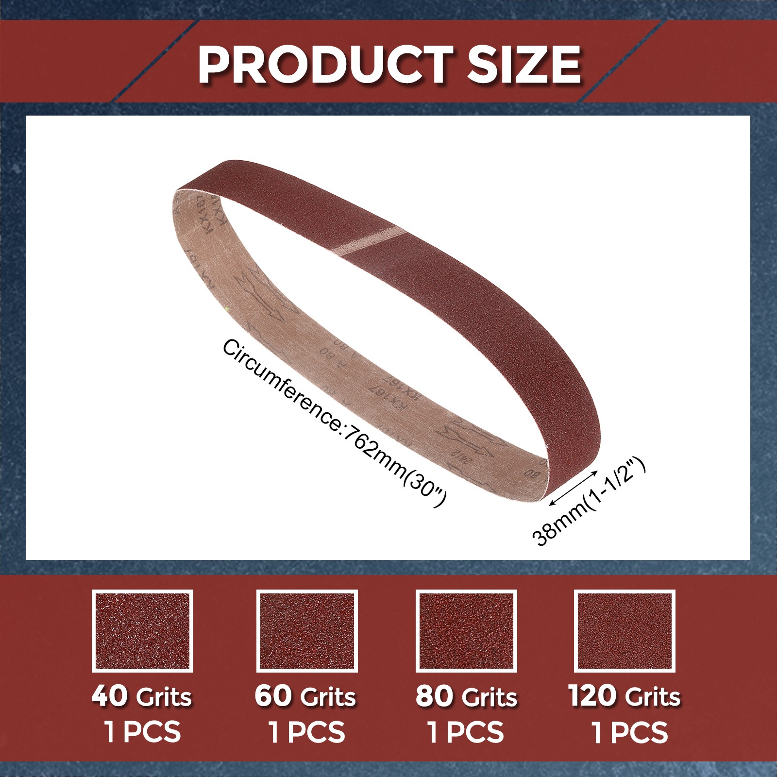 4 Piece Sanding Belts Sets 1-1/2″ x 30″ 40/60/80/120 Grits Aluminum Oxide