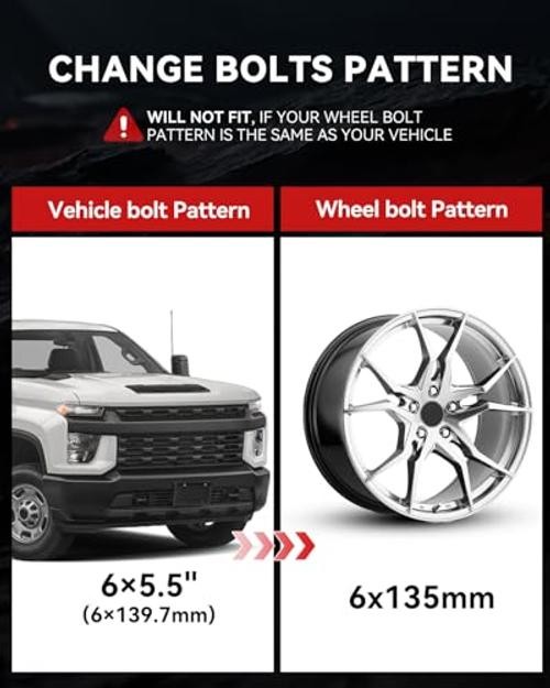 Wheel Adapters for F150 Wheels on 4Runner Vehicle, 1.5 inch 6×5.5 to 6×135