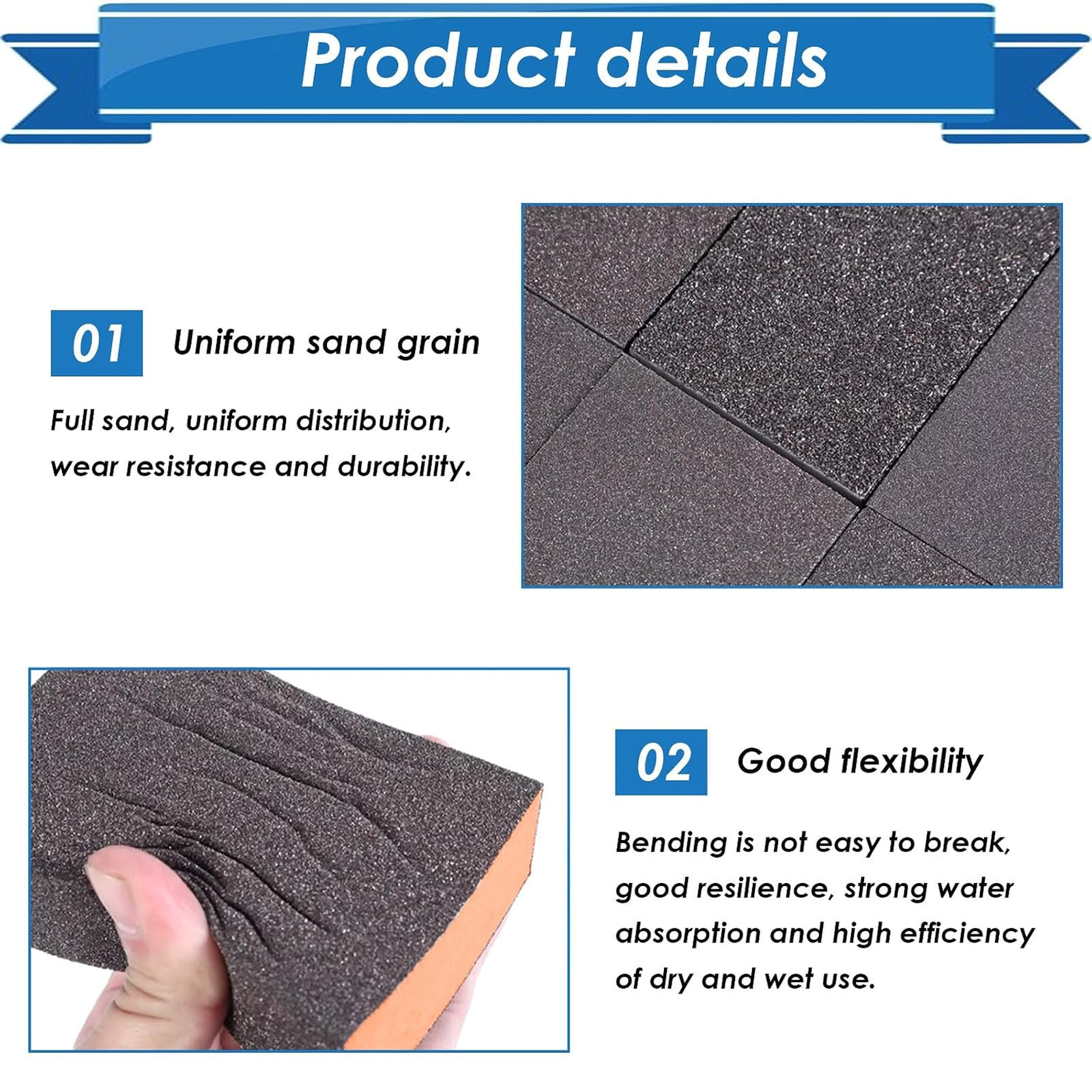 6Pcs Sanding Sponge Coarse Fine Medium Grit Blocks for Wood Metal Wall Polishing