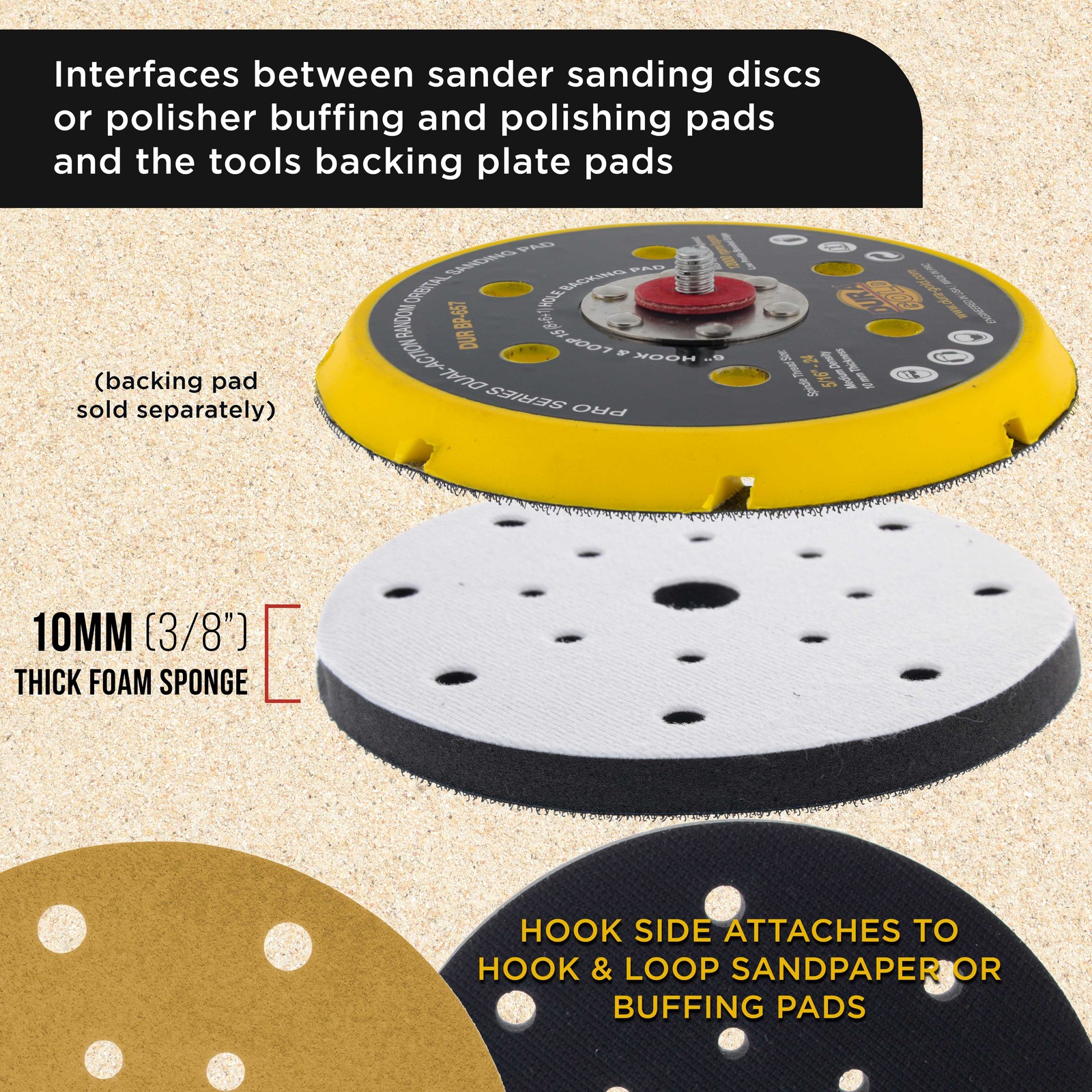 2 Dura-Gold 5″ x 10mm Soft Density Interface Pads, Hook & Loop, 17 Hole Pattern