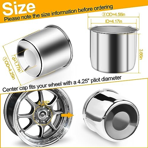 4 Pcs 4.25 Inch Wheel Center Caps Sliver Push Suits for 4.25 Inch Silver