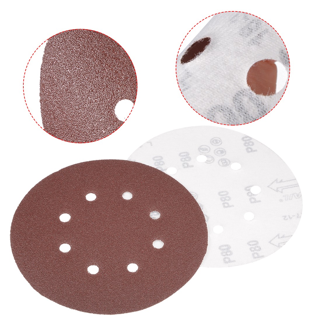 10Pcs 7 Inch 8 Hole Hook and Loop Sanding Disc 80 Grit Flocking Sandpaper New