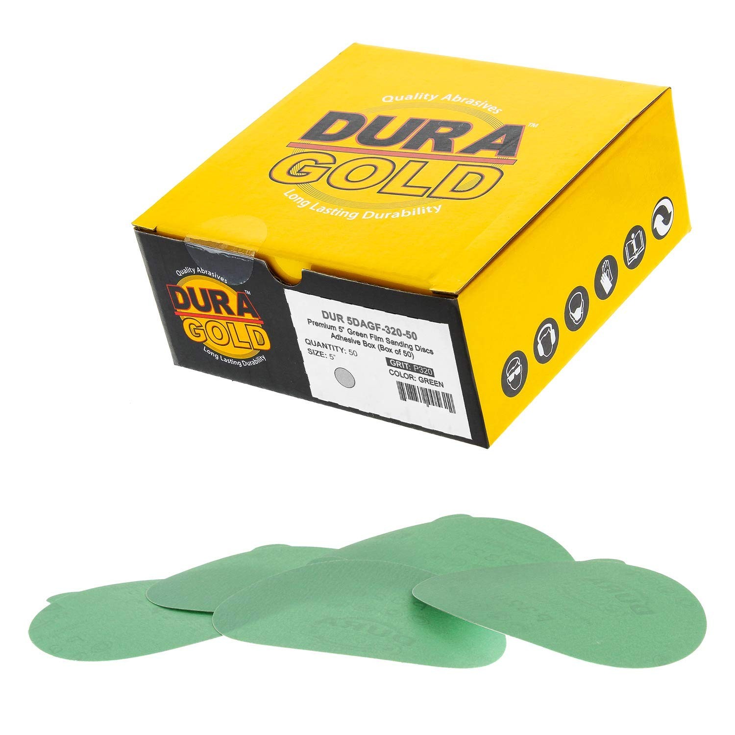 Premium 5″ Green Film PSA Sanding Discs – 320 Grit (of 50) – Film Back Adhesi…