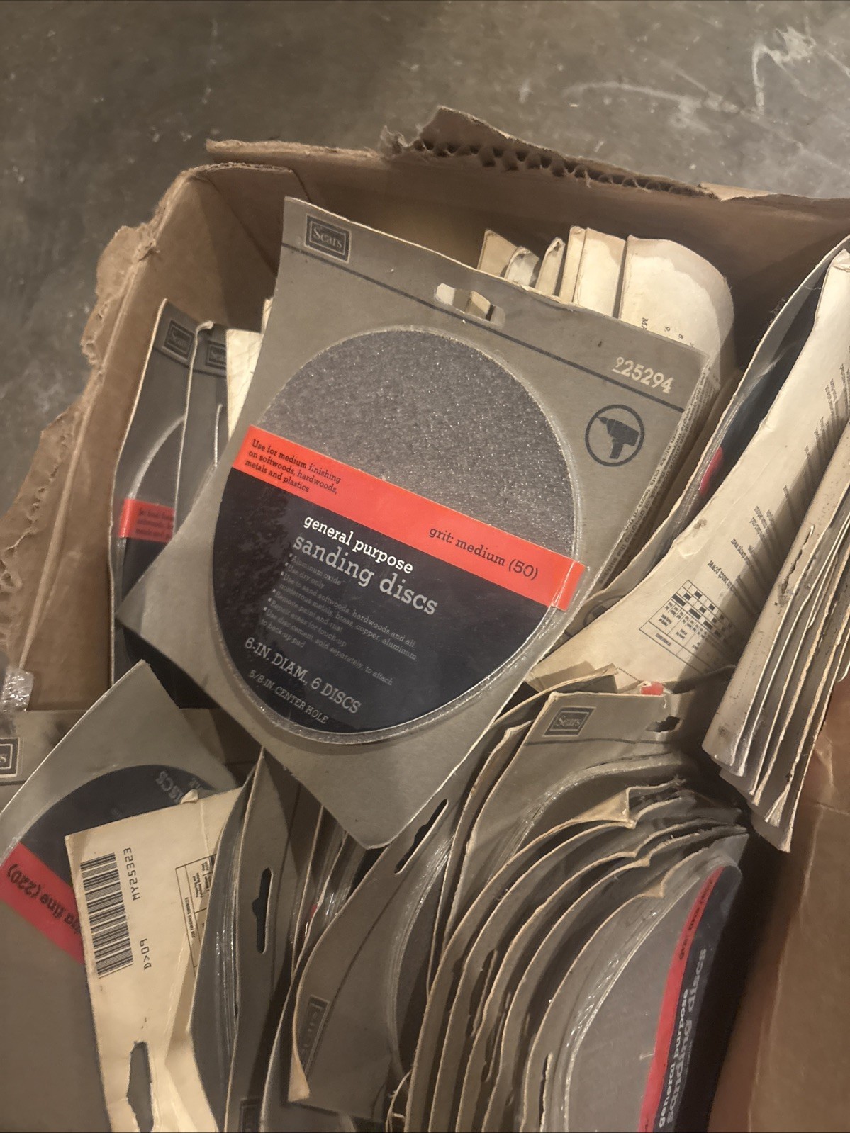 Lot Of 122 Packs Of Various Sizes And Grids Of VTG Sears Sanding Discs