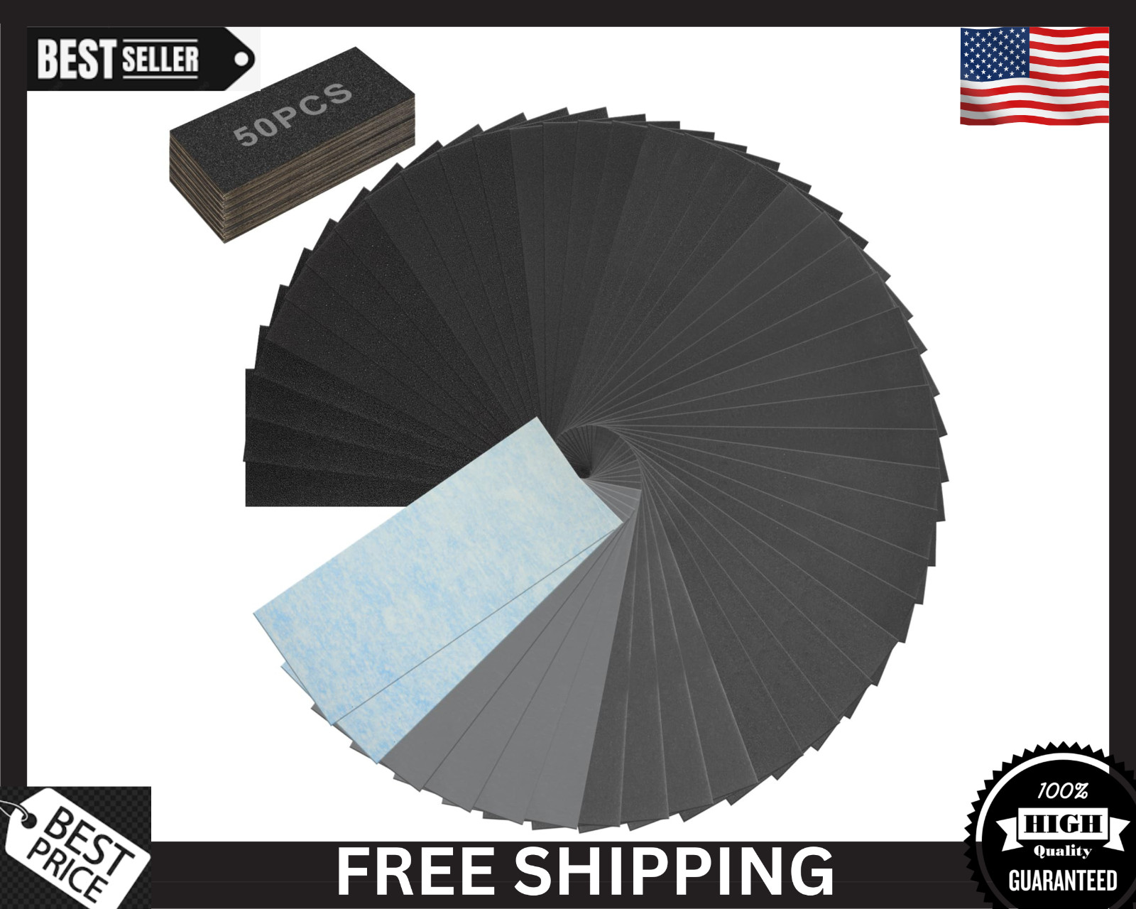 50pc Sand Paper Sandpaper Sheet 13 Assortments 120-5000 Grit Wet Dry Wood Metal
