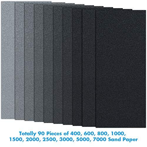 90 Pcs Wet & Dry Sandpaper for Wood Furniture Finishing Metal Sanding Automotive