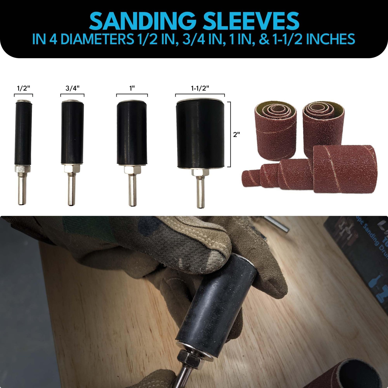 12 Pcs Spindle Sanding Sleeve 2 Inch Long 60 80 120 Grit Replacement