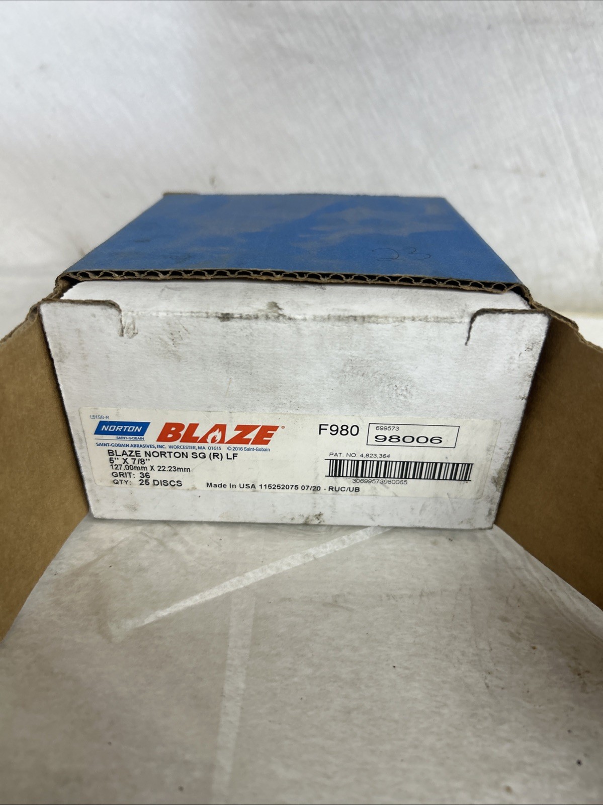 Norton Blaze F980 5”x7/8” 36 Grit Discs. 127 Mm X 22.23 Mm F980 Sanding Discs
