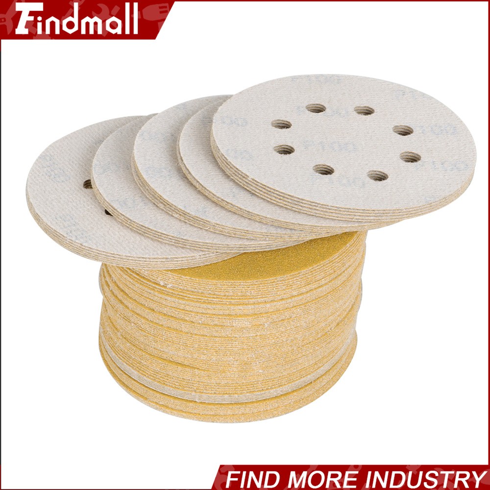 Findmall 100 Pieces 100 Grit 5″ 8-Hole Hook-And-Loop Sanding Disc Sander Paper