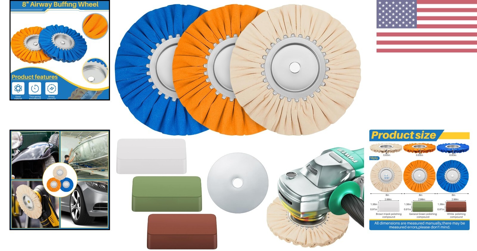 Efficient Mirror Finish Kit for Angle Grinder – 8-Inch Aluminum Polishing Wheels