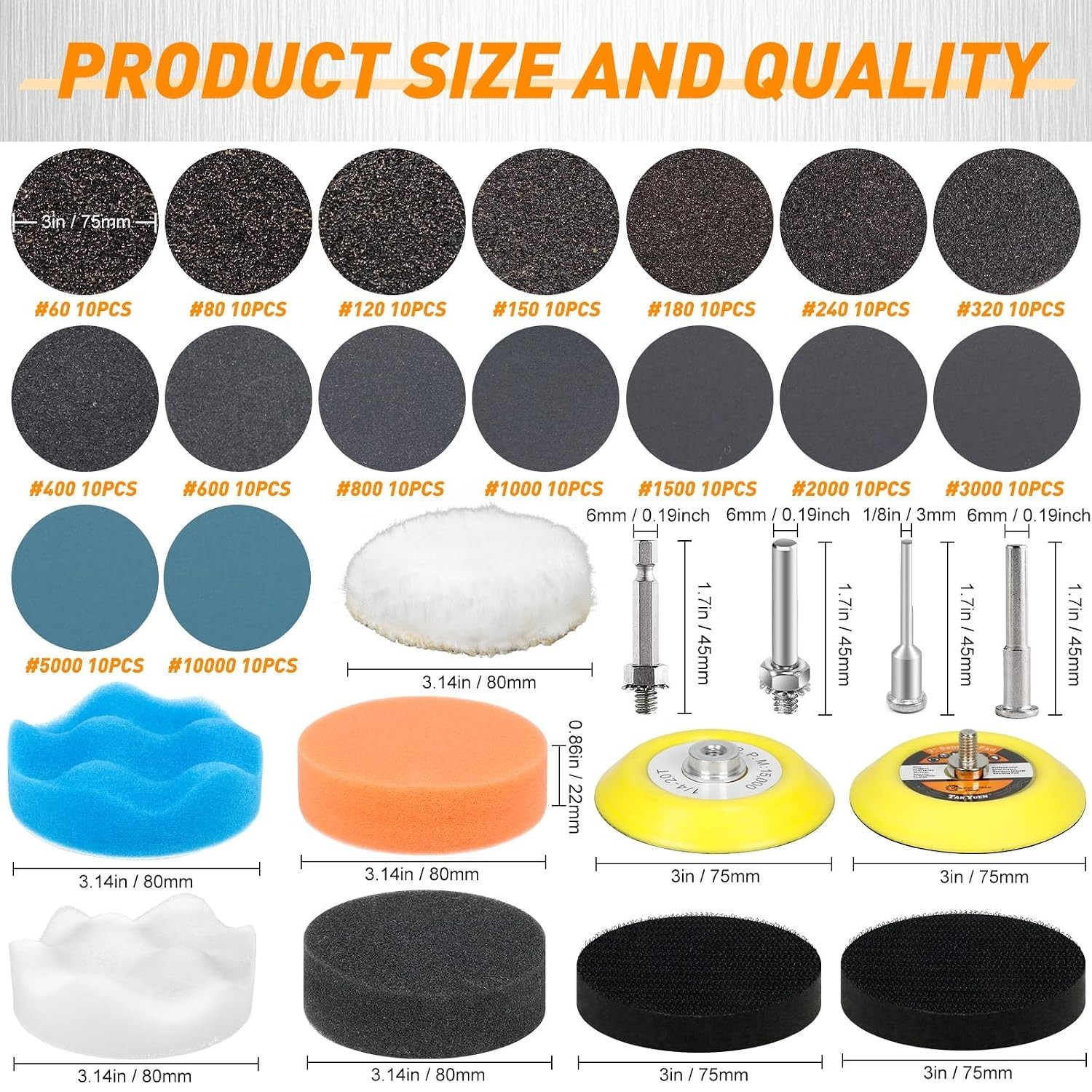 Durable 3 Inch Wet Dry Sanding Discs 174 Count Various Grits for All Surfaces