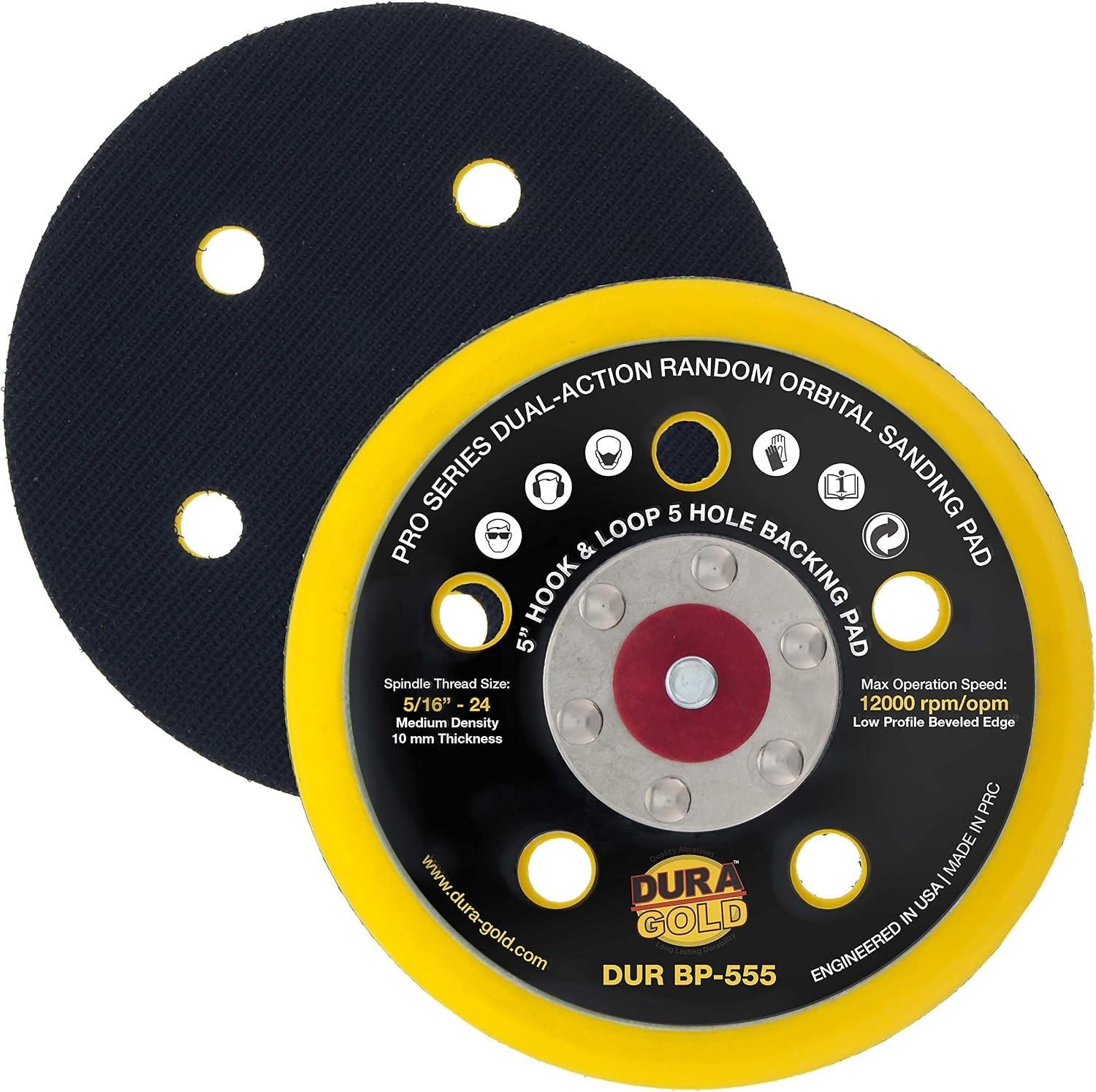 Pro Series 5″ Hook & Loop DA Backing Plate Pad, 5 Hole Pattern Dustless – Low…
