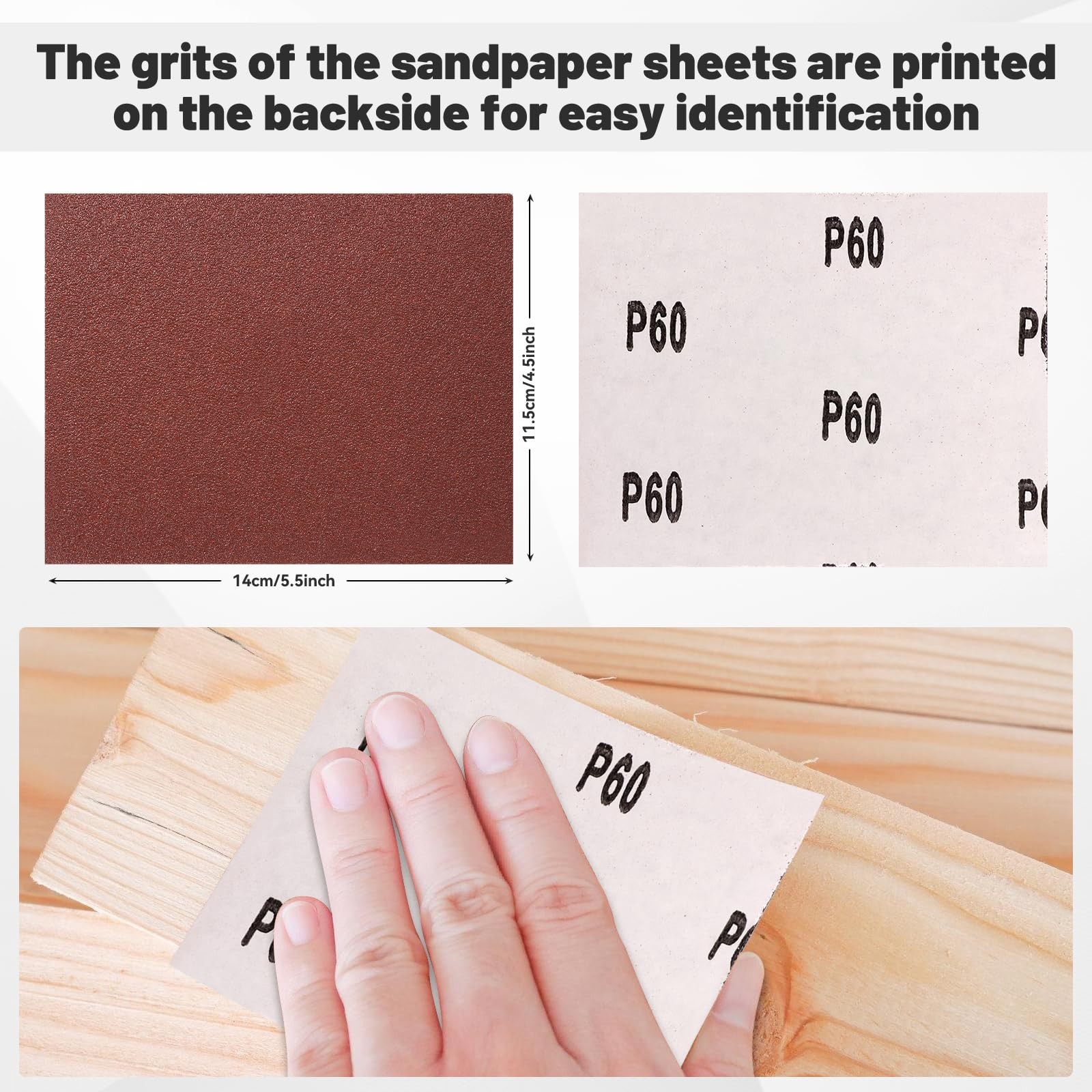 BAOSTC 1/4 Sandpaper Sheet – 41/2” x 51/2”, P80 Grit, Red Aluminum Oxide, Pla…