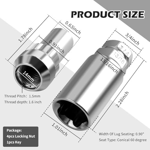 M14x1.5 Car Wheel Locking Lug Nuts,Anti-Theft Wheel Locks Lug Nuts Kit with