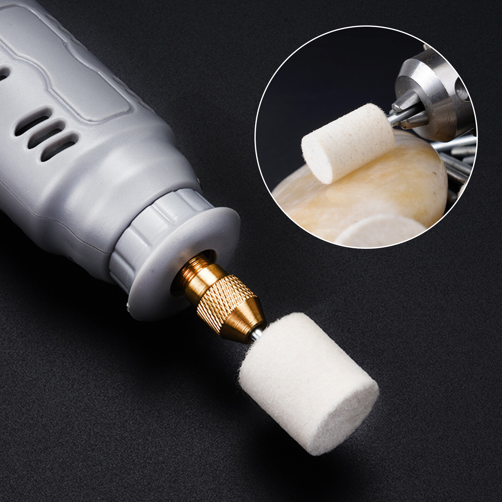 50PCS Polishing Bits, Grinding Wheels, Wool Felt Sesame Rubber Cowhide Tools Kit