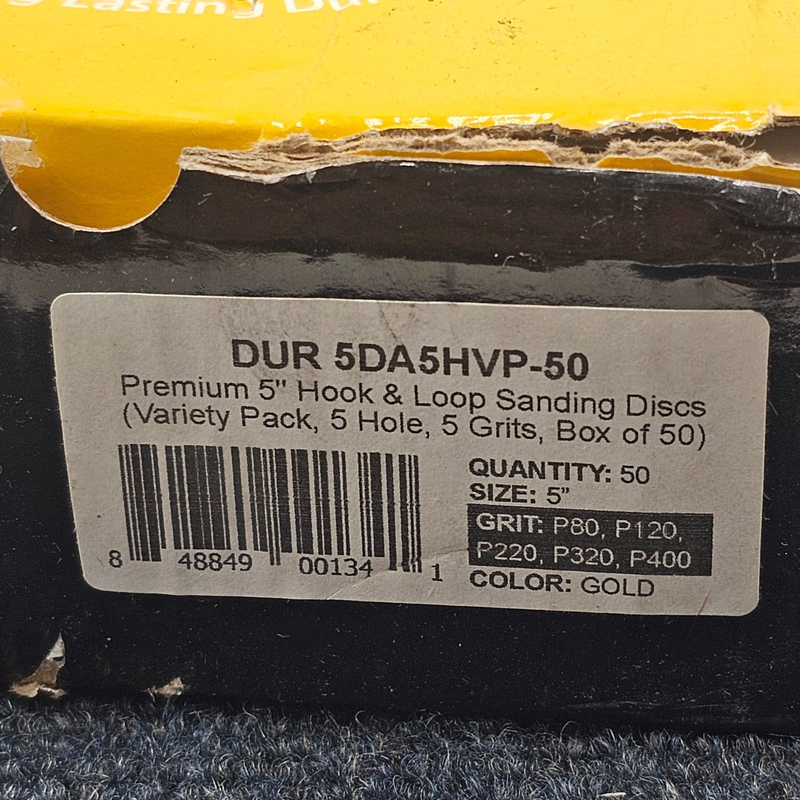 (50 PIECES) Dura Gold 5DA5HVP-50: 5″ Gold Sanding Discs Variety Pack, 5-Hole