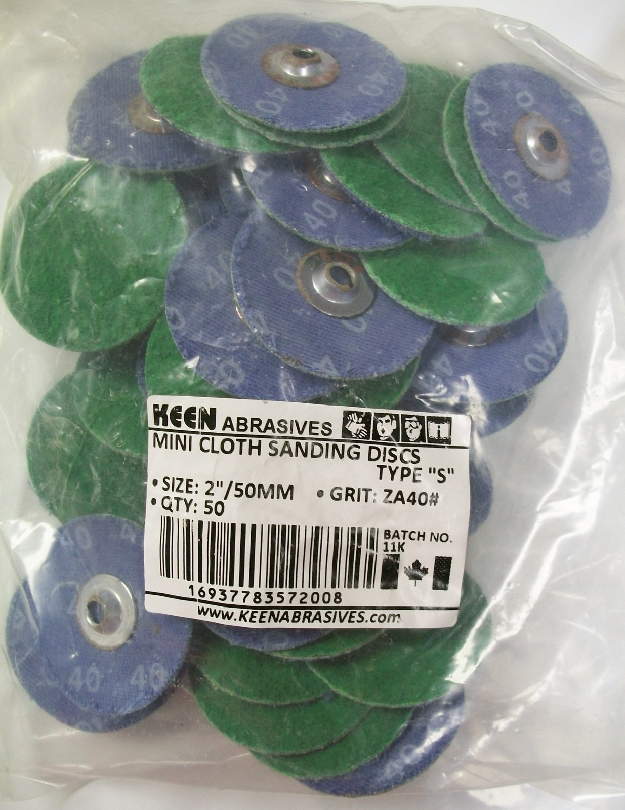 2″ Clip On Type S Roll On Sanding Disc, 40 Grit, Zir, Keen , 50pc