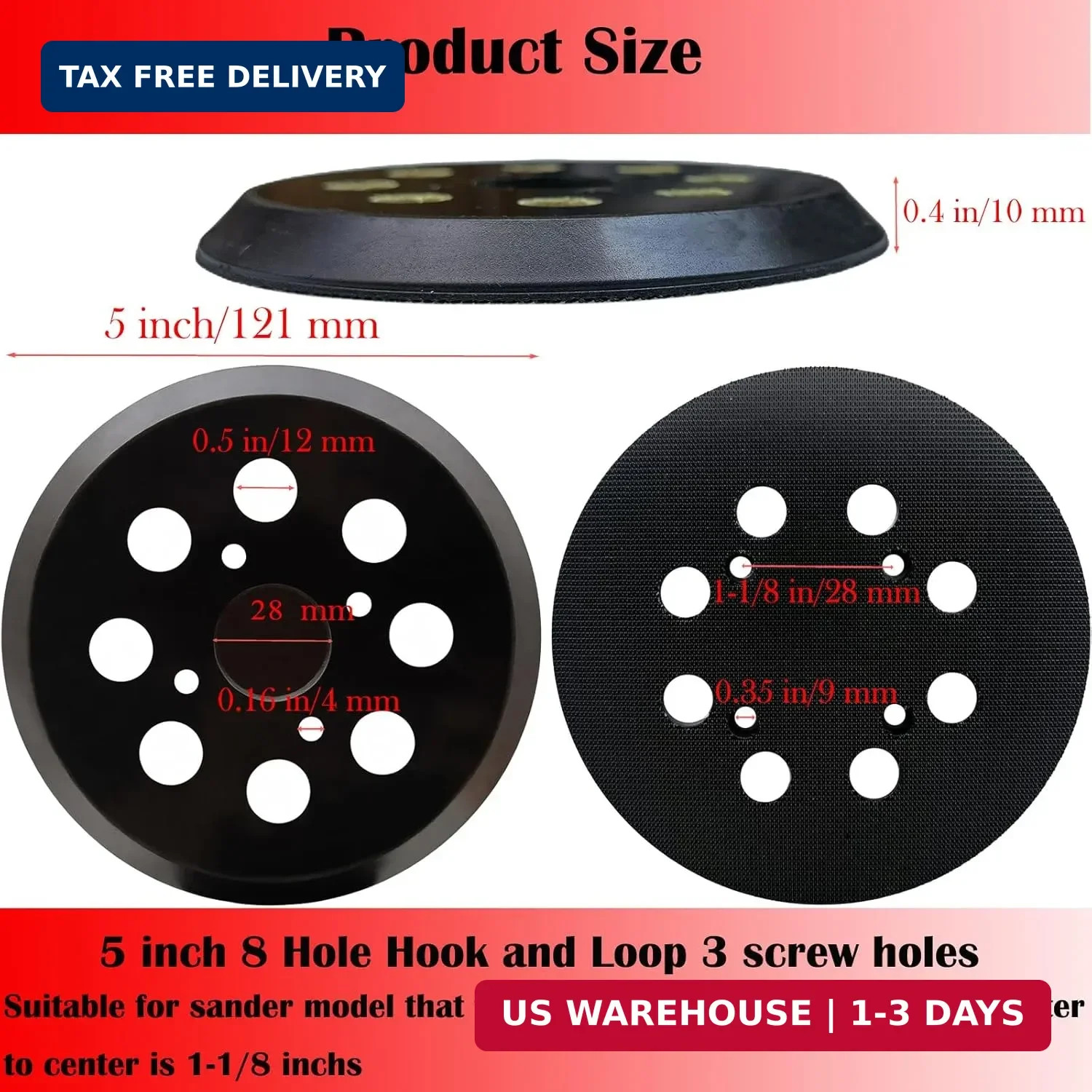2 Pack 5 Inch 8 Hole Hook-and-Loop Replacemet Sanding Pad for SKIL SR211601 S