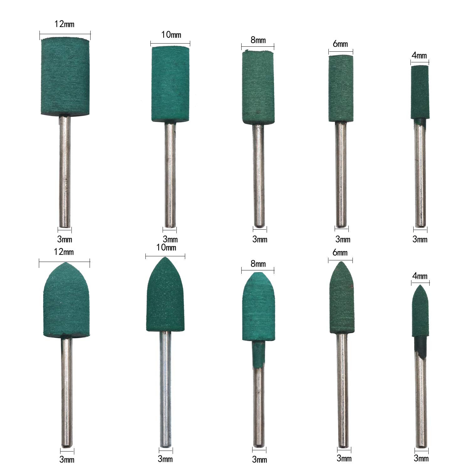 HEYMOUS Rubber Polishing Bits Drill Bit Green Buffer 3 mm,