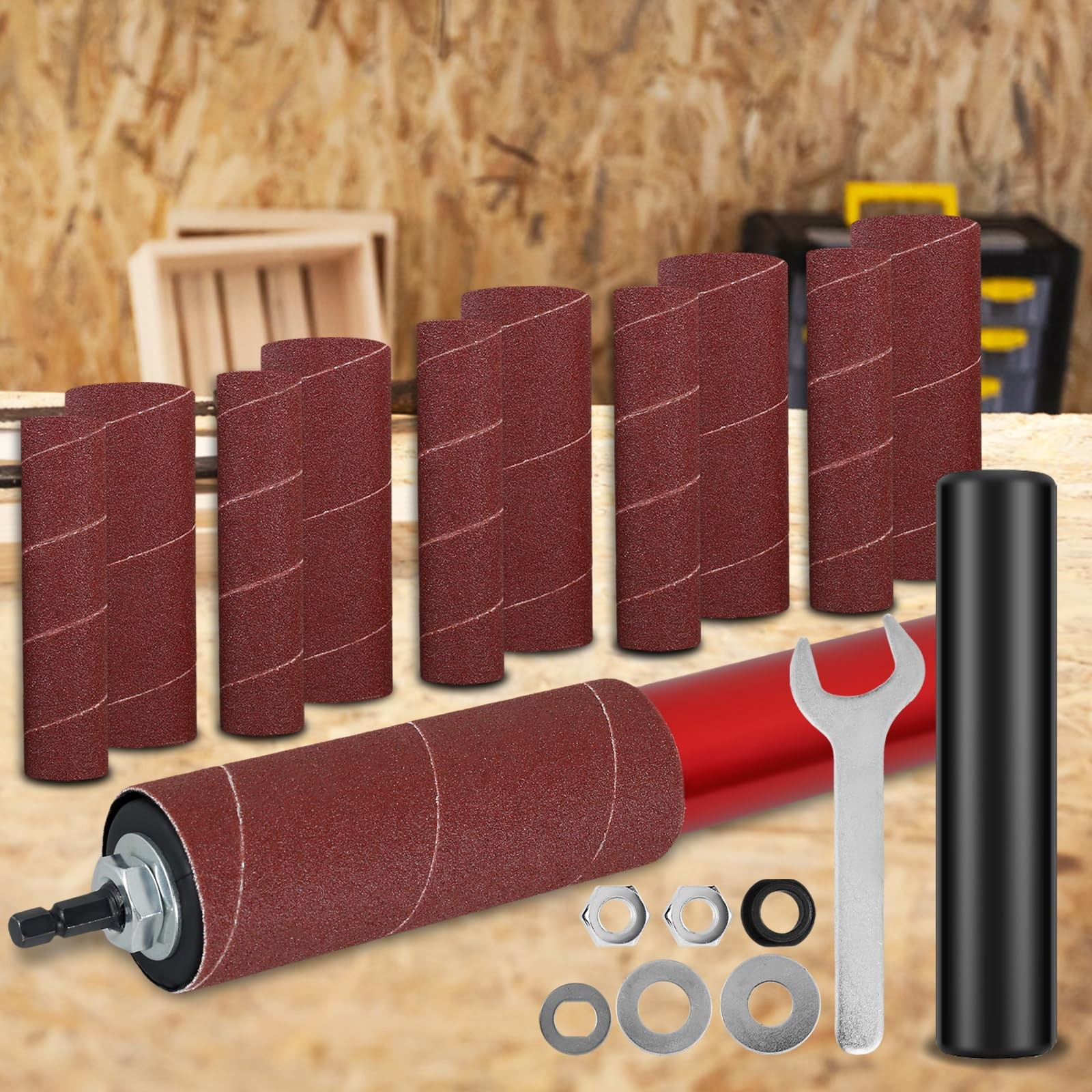 Portable Rubber Drum Sander Set HandHeld Spindle Adapter 120 Grit Sleeve