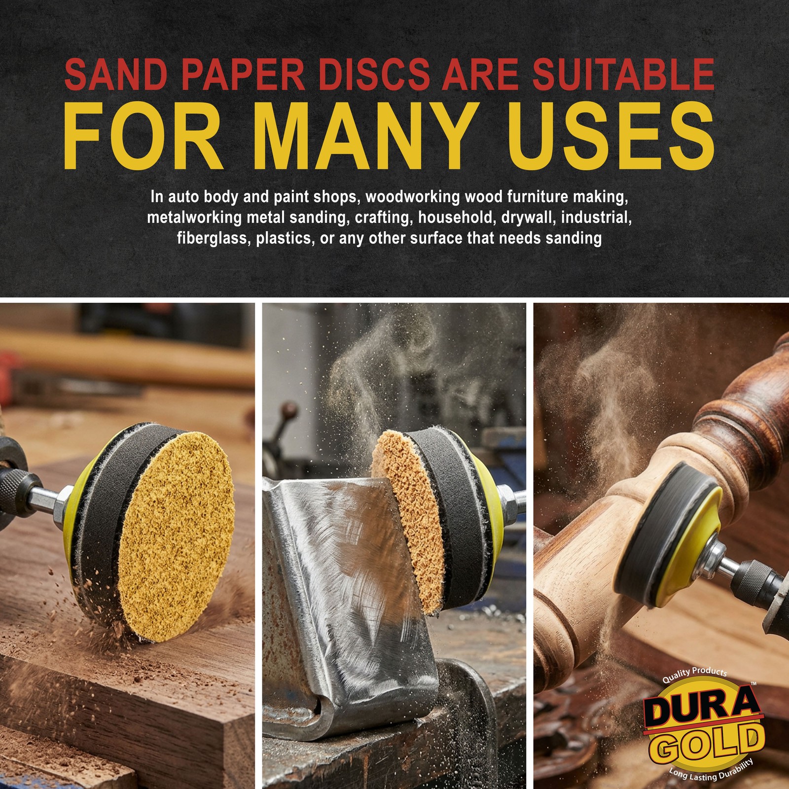 Dura-Gold 150 Grit 3″ Gold Hook & Loop Sanding Discs for DA Sanders – Box of 30