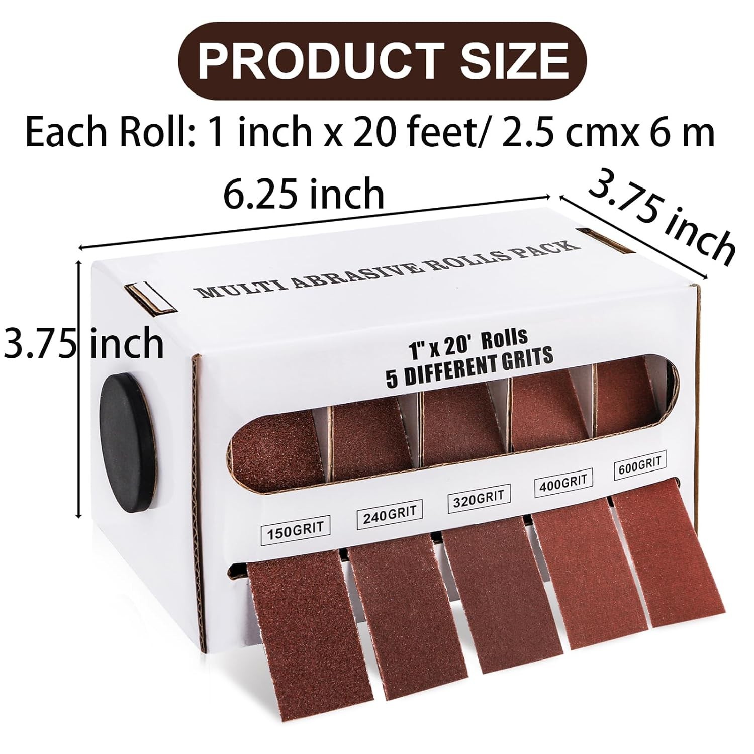 5 Grits Emery Cloth Rolls with Dispenser, 150/240/ 320/400/ 600 Grits 1″ X 20 Ft