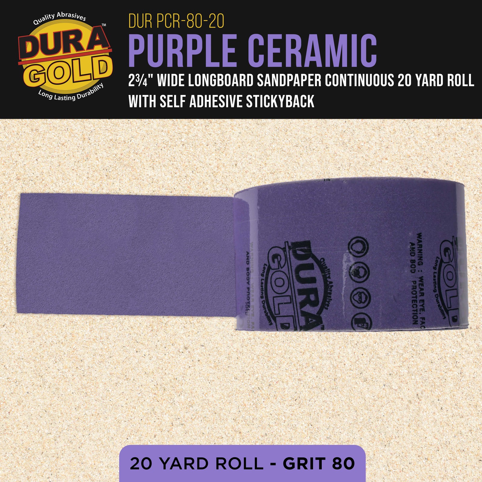 80 Grit Purple Ceramic 2.75″ x 20 Yard Roll Self Adhesive Longboard Sandpaper