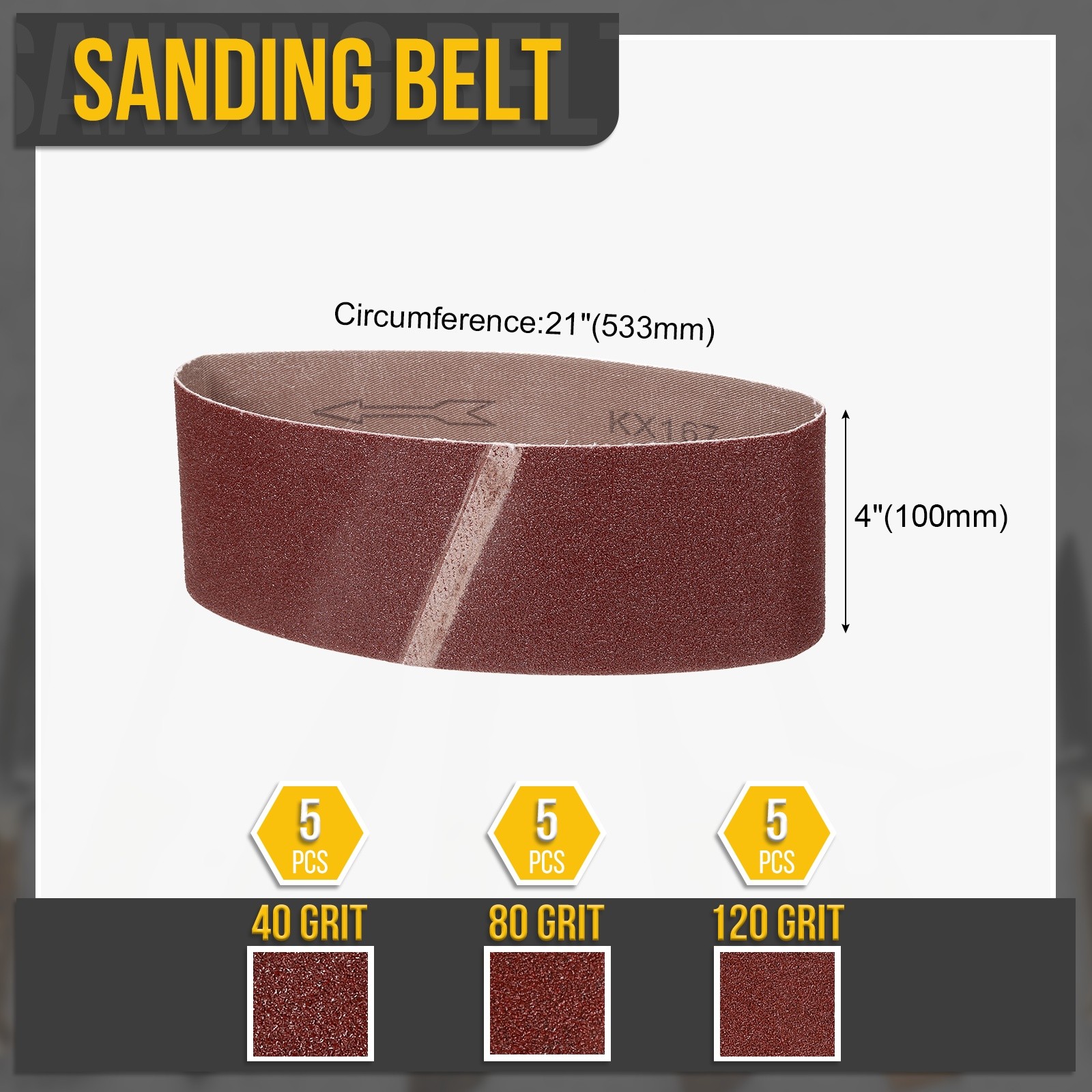 4 x 21 Inch Sanding Belt,15 Pcs 40/80/120 Grit Knife Sharpener Belts