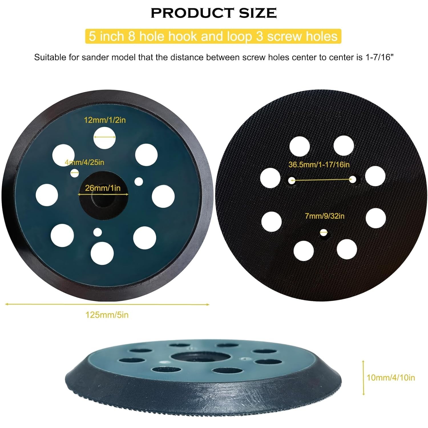 Medium Grit Replacement Sander Pad, 5″ Hook and Loop for Various Sanders