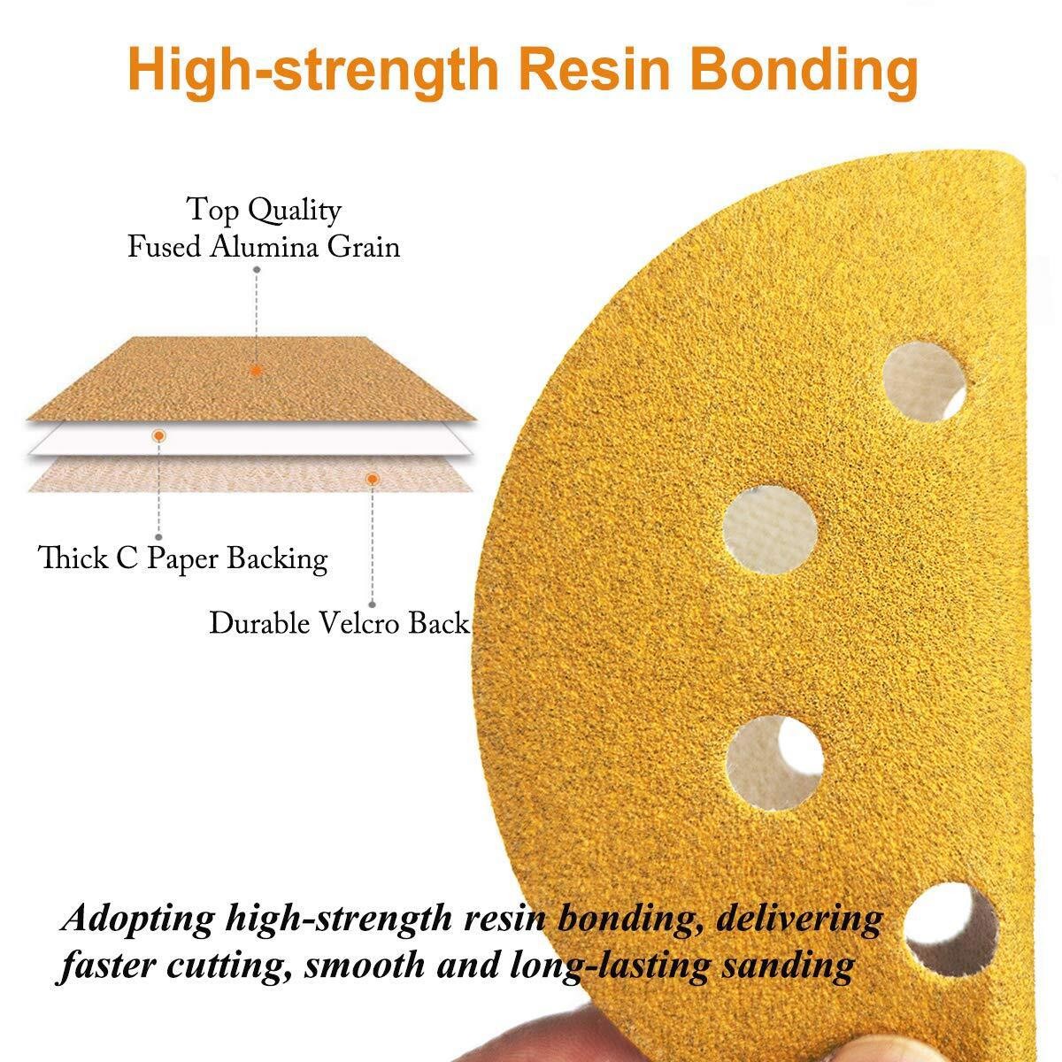 100PCS 5 inch Sanding Discs 8-Hole Hook Loop Sander Orbital Sandpaper 60 – 400