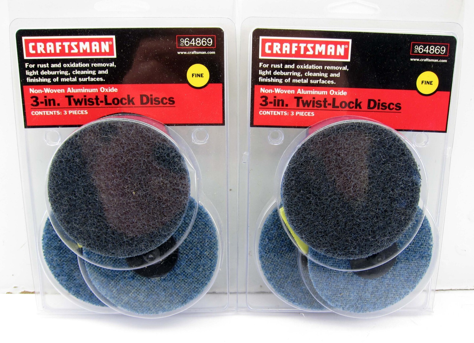 Lot 2 Craftsman 964869 3” Twist Lock Discs Non-Woven Aluminum Oxide 6 Pieces