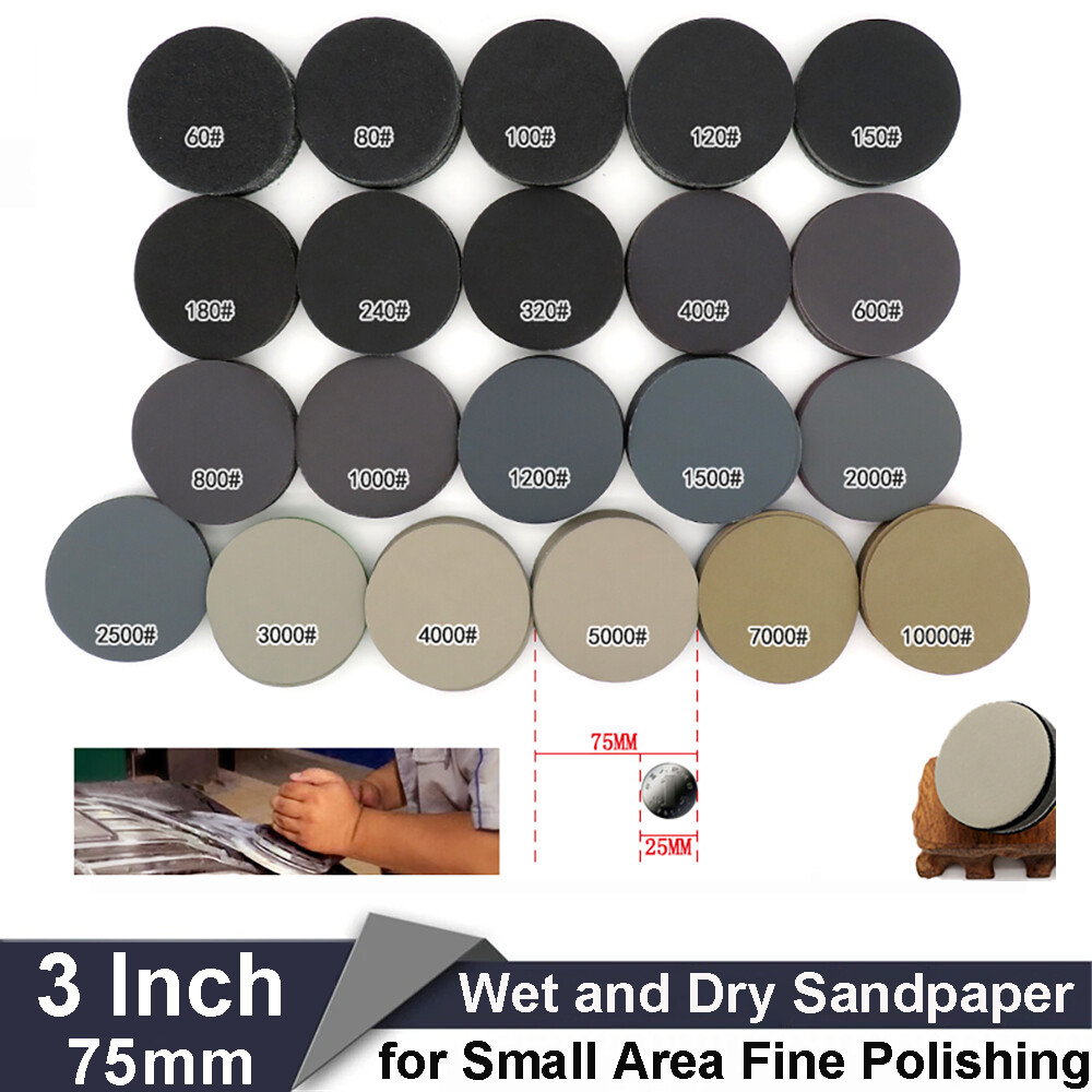 60-10000Grit 3Inch 75mm Round Sandpaper Pads Sanding Disc Wet Dry Flocking Disc
