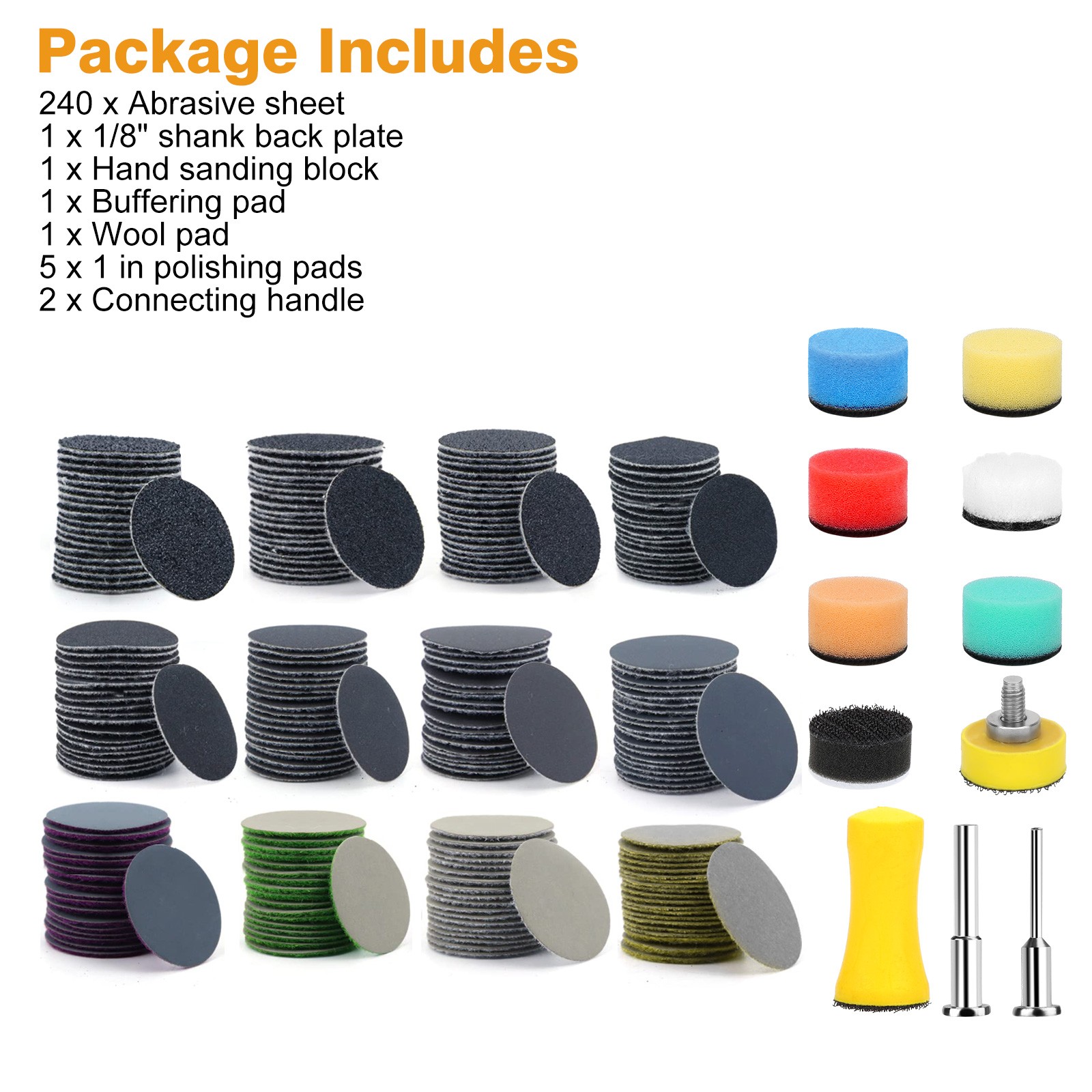 250Pcs 1 inch Sanding Discs 60-10000 Grit for Drill Wet Dry Hook Loop Sandpaper