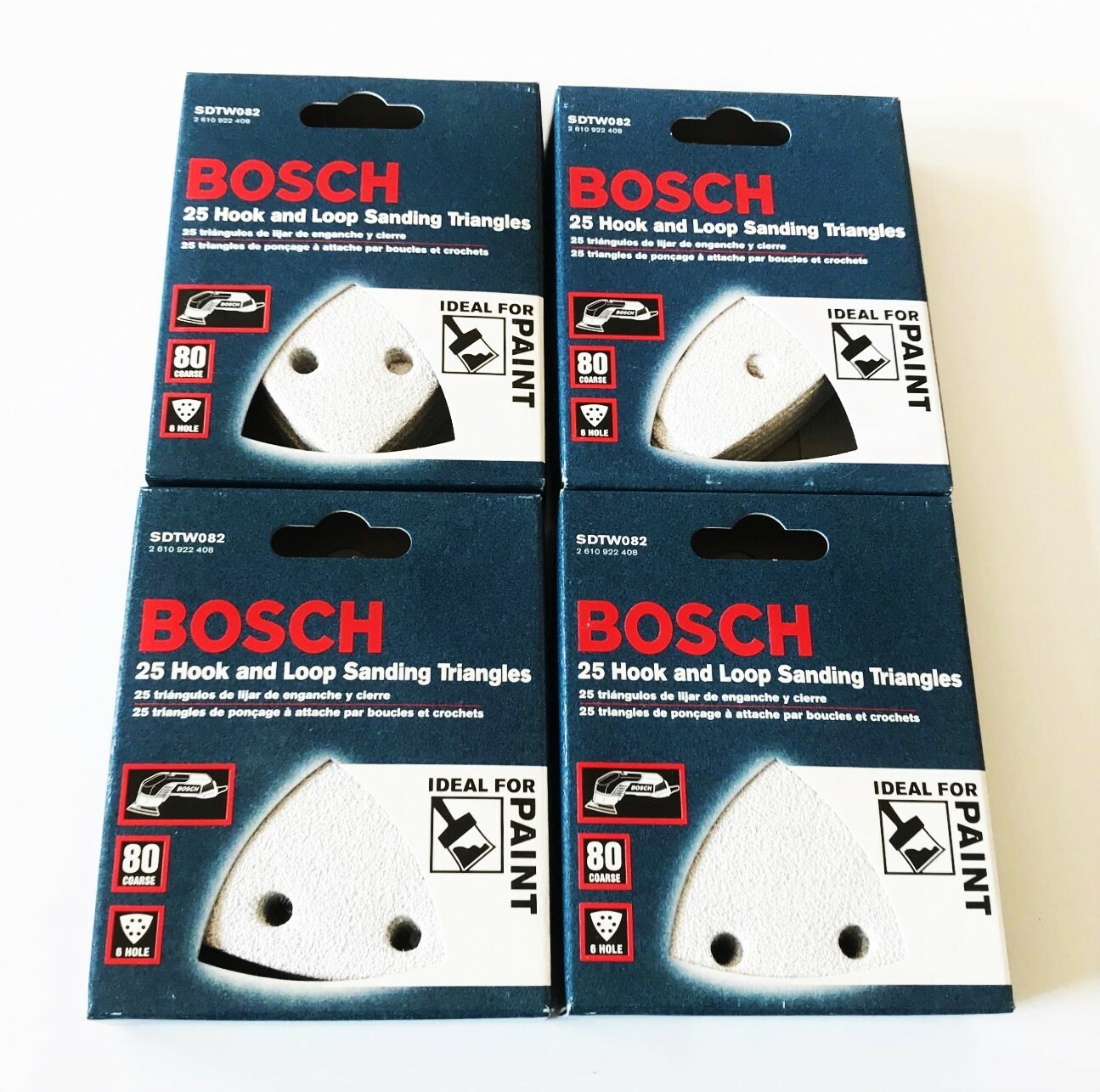 100 BOSCH HOOK AND LOOP SANDING TRIANGLES DISCS 80 GRIT 6 HOLE ITALY SDTW082