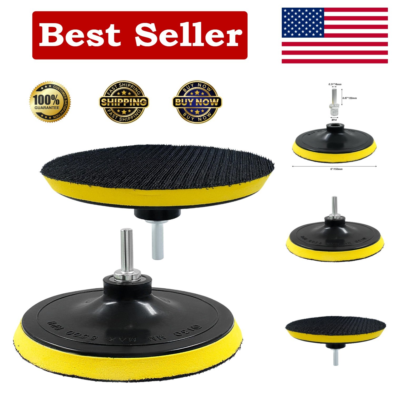 6 Inch Hook & Loop Backing Pad Orbital Sander Polisher Sanding Pad with M14 D…